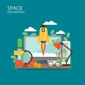 Space exploration vector flat style design illustration Stock Illustration