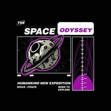 Space exploration. Vector hand drawn illustration for t-shirt or poster. Stock Illustration