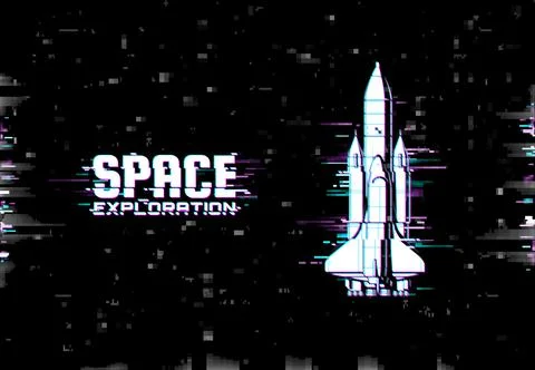 Space exploration vector poster with glitch effect Stock Illustration