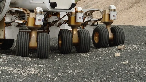 Space Exploration Vehicle driving in the ground at Space center Video stock 99085521