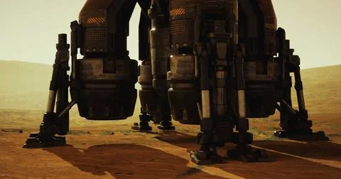Space exploration vehicle preparing for landing on the Martian surface Illustrazione stock