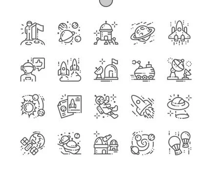 Space exploration Well-crafted Pixel Perfect Vector Thin Line Icons 30 2x Grid Illustrazione stock