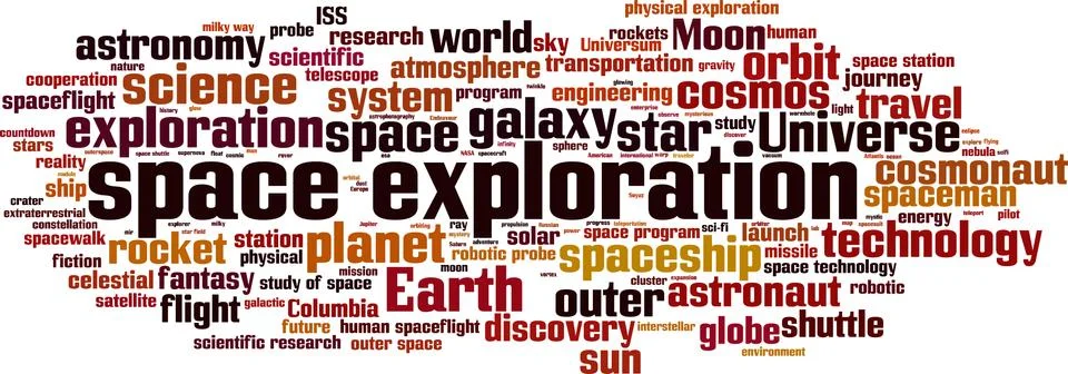 Space exploration word cloud Stock Illustration