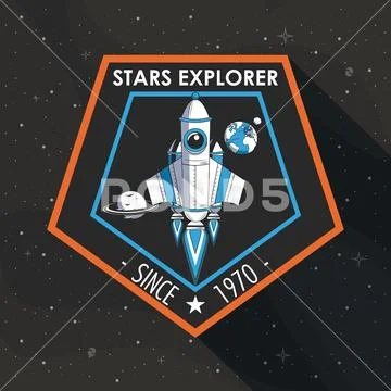 Space explorer patch emblem design Stock Illustration