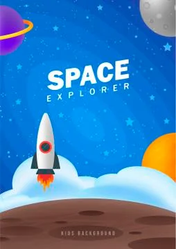 Space explorer. Vector flat illustrations. Kids backdrop - cosmos, stars, pla 库存插图