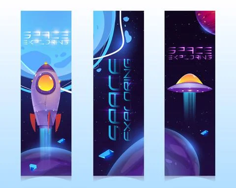 Space exploring cartoon vertical banners, bookmark Stock Illustration