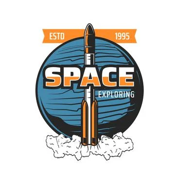 Space exploring icon, rocket spaceflight to galaxy Stock Illustration