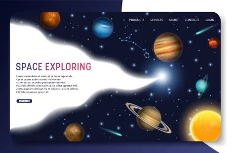 Space exploring landing page website vector template Illustrazione stock