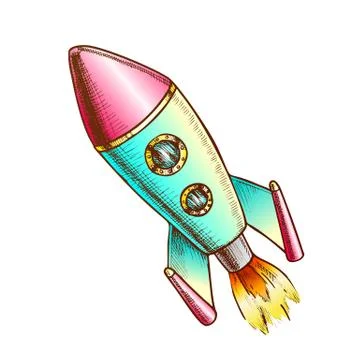 Space Exploring Launch Rocket Color Vector 스톡 일러스트