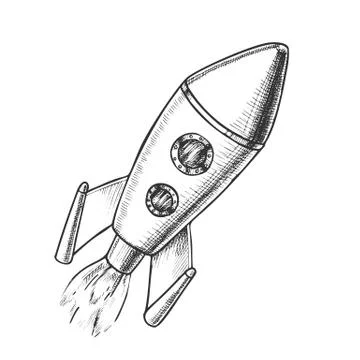 Space Exploring Launch Rocket Monochrome Vector Stock Illustration