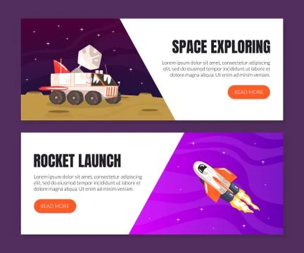 Space Exploring, Rocket Launch Landing Page Templates Vector illustration Stock Illustration