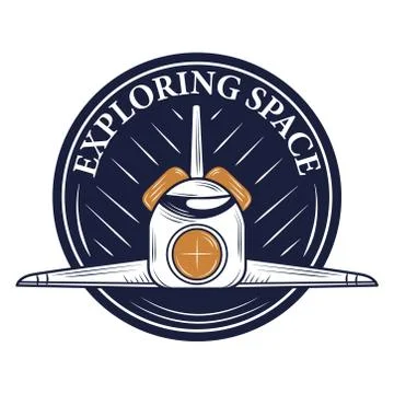 Space exploring spaceship transport badge icon Illustrazione stock
