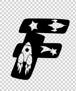 Space F Letter Decorated With Objects Star Stock Illustration
