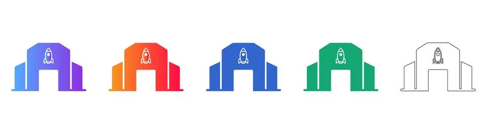 Space Facility and Rocket Hangar Icons Stock Illustration