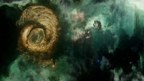 Space filled with bright stars, clouds &amp; nebula, dreaming universe, Stockbeeldmateriaal 220231587