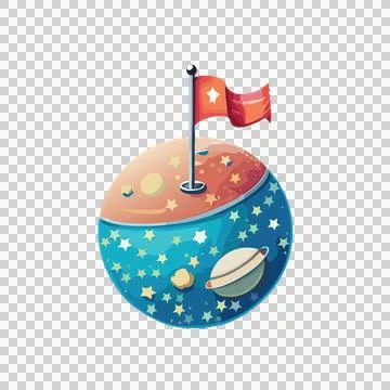 Space Flag On Moon Surface Drawing stars craters illustrated Stock Illustration