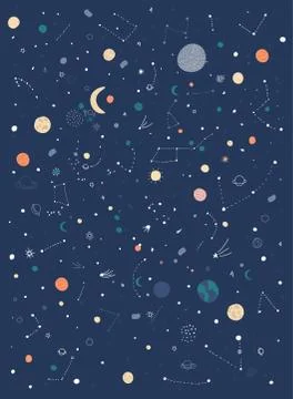 Space flat background with planets and stars. Vector illustration. Stock Illustration