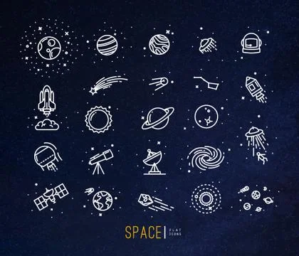 Space flat icons blue Illustrazione stock