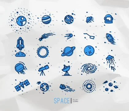Space flat icons crumpled Stock Illustration