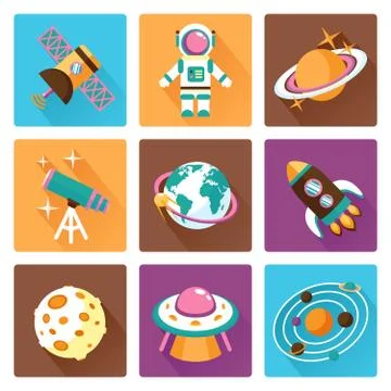 Space flat icons set Stock Illustration