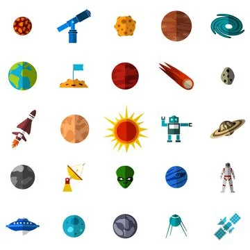 Space flat icons set Illustrazione stock