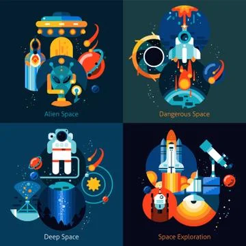 Space Flat Set Stock Illustration
