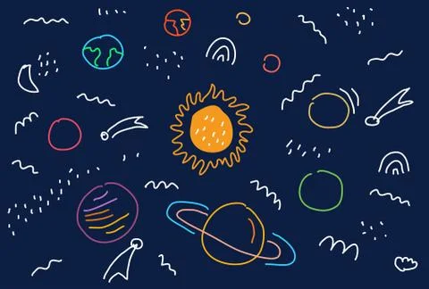 Space flat vector background with Planets Stock Illustration