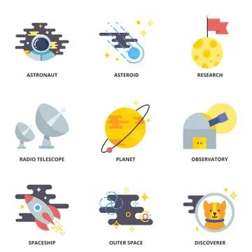 Space flat vector icons set Stock Illustration