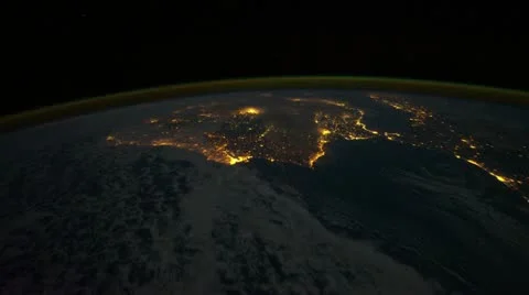 Space flight around Earth at night Stock Footage 11304652