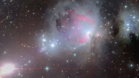 Space flight between stars to the orin nebula as a concept of future space tr Stock Footage 137604232