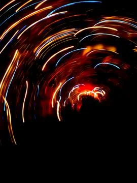 Space flight defocused lights background. Space exploration concept  blurred  Stock Photos