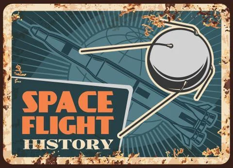 Space flight history vector rusty metal plate Illustrazione stock