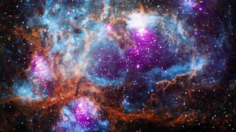 Space flight into NGC 6357 Diffuse Nebula star field Stock Footage 138907653