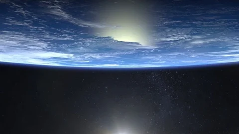 Space. Flight over the Earth. 4K. Sunrise. Earth on top of the screen. The Stock Footage 82239672