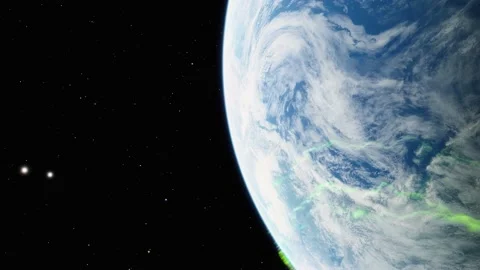 Space Flight Over Planet Earth with Stars in the Backround 4K Stock Footage 236840075