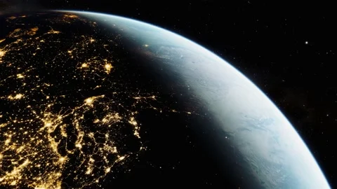 Space Flight Over Planet Earth, Stars in the Backround 4K Stock Footage 236846468