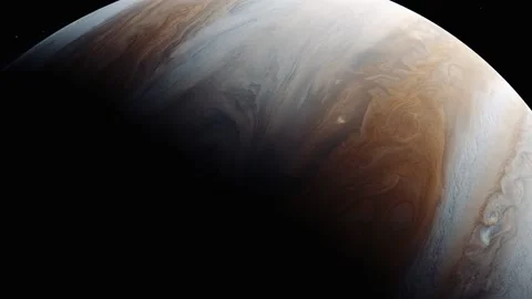 Space Flight over Planet Jupiter Animation 4K Stock Footage 236839478