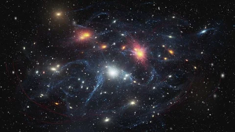 Space flight to star clusters past space dust. Stock Footage 247210174