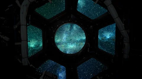 Space flight into a star field captured through a space shuttle window. Stock Footage 100682892