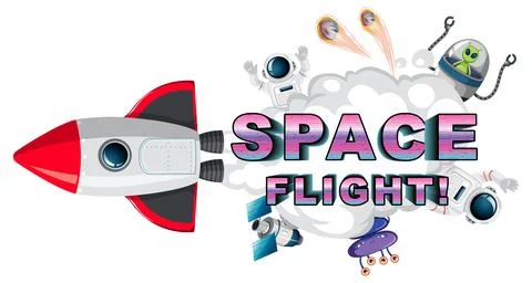 Space Flight word logo design with Spaceship Illustrazione stock