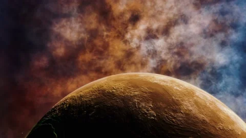 Space Fliight Over Planet Encased in a Nebula 4K Stock Footage 236372435