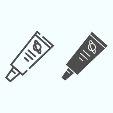 Space Food line and solid icon. Cosmonaut tube with Jupiter symbol. World space Ilustración de archivo