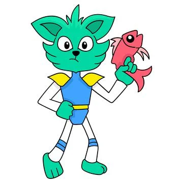 Space force cat carries firearms for security, doodle icon image kawaii Stock Illustration