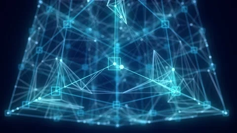 Space futuristic cube. Network connection structure. Blockchain blue cube. Video stock 262237018
