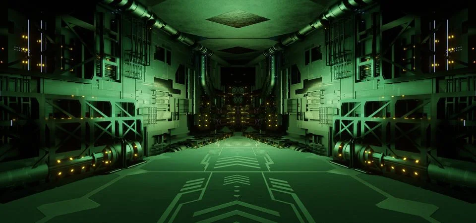 Space Futuristic Digital Future Spaceship Advanced Dark Green Colors Abstract Ilustración de archivo