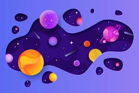 Space galaxy elements in website header or banner flat cartoon vector illustr Stock Illustration
