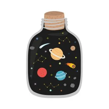 Space Galaxy in the jar. Vector print Stock Illustration