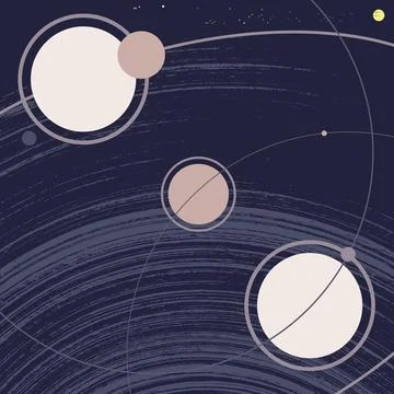 Space galaxy with planets, orbits, sun and stars. Retro style grunge vector i Stock-Illustration