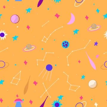 Space galaxy seamless pattern on bright background. Stock Illustration