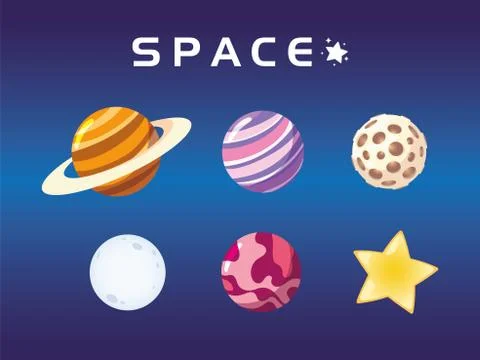 Space galaxy solar system moon star and planets Stock Illustration
